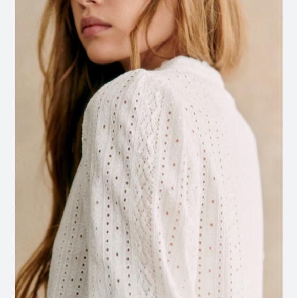 Sezane Marinette Shirt Eyelet Lace Organic Cotton 42 - Picture 2 of 15